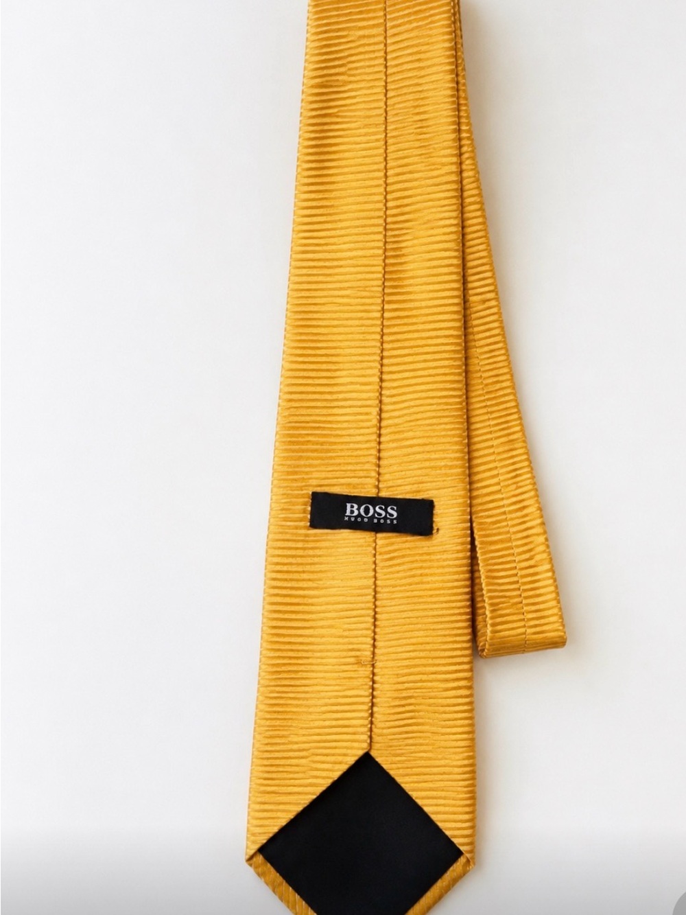 Boss Yellow Ribbed Silk Tie with Black Label Never Worn